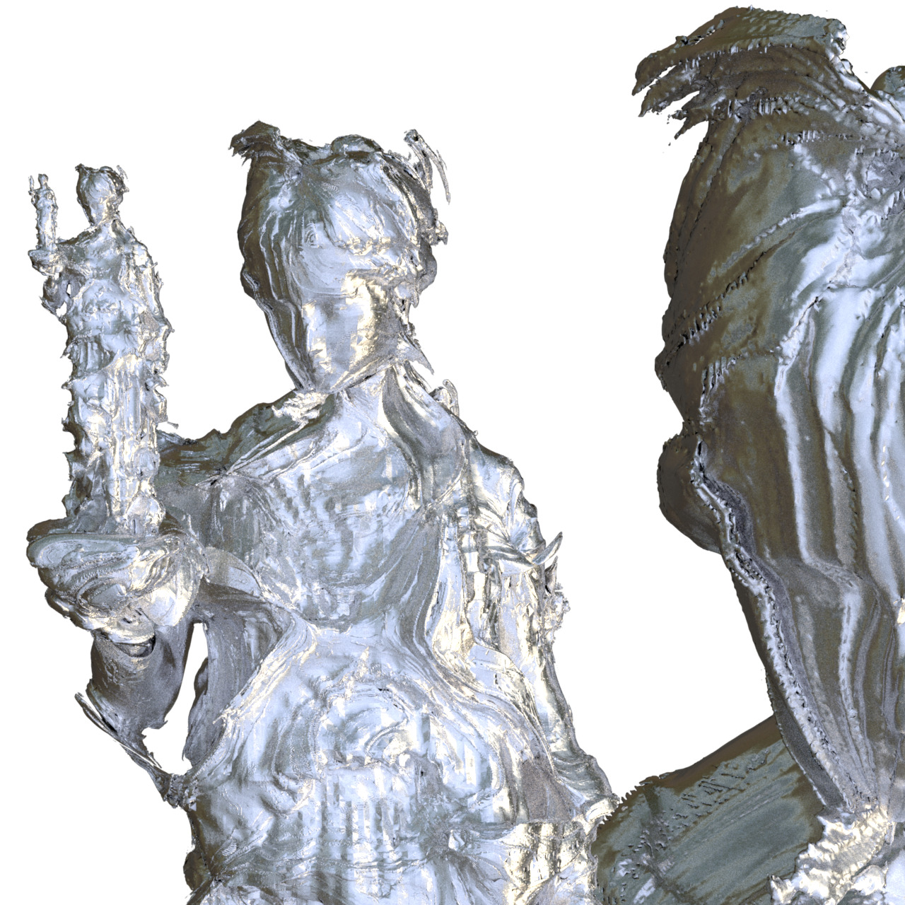 A fractal statue of Hebe, recursing infinitely atop a bowl in her hand.