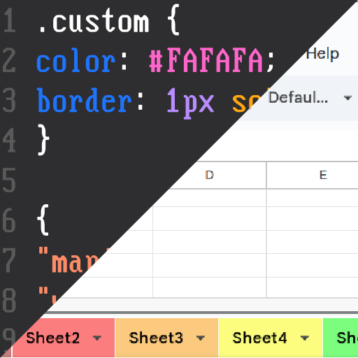 CSS code juxtaposed with a modified Google Sheets screenshot